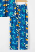 İndigo Dinozor Baskılı Düğmeli Erkek Çocuk Kısa Kol Pijama Takımı 18692 - 3