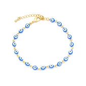 FerizZ 22 Ayar Altın Kaplama Açık Mavi Nazar Boncuklu Bileklik thumbnail 1
