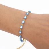 FerizZ 22 Ayar Altın Kaplama Açık Mavi Nazar Boncuklu Bileklik thumbnail 3