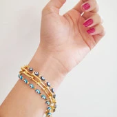 FerizZ 22 Ayar Altın Kaplama Açık Mavi Nazar Boncuklu Bileklik thumbnail 6