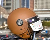 Sway 701 Deri Kaplı Yarı Camlı Elektrikli Bisiklet Motosiklet Scooter Kaskı L Beden Kahve - 2