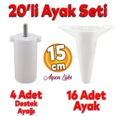20'li Set Aspen Lüks Mobilya Koltuk Kanepe Tv Ünitesi Yükseltme Destek Ayağı 15 cm Beyaz Ayakları - 1