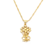 Çelik Kolye, Çiçek Kolye Altın Kaplama, Kadın Kolye KLY-328 thumbnail 1