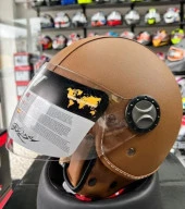Sway 701 Deri Kaplı Yarı Camlı Elektrikli Bisiklet Motosiklet Scooter Kaskı 2XL Beden Kahve - 2
