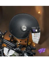 Sway 701 Deri Kaplı Yarı Camlı Elektrikli Bisiklet Motosiklet Scooter Kaskı XL Beden Siyah - 8