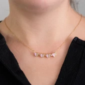 Altın Kaplama Zirkon Taşlı Pembe Açılabilir Yonca Kolye KLY-571 - 3