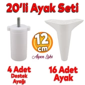 20'li Set Aspen Lüks Mobilya Koltuk Kanepe Tv Ünitesi Yükseltme Destek Ayağı 12 cm Beyaz Ayakları - 1