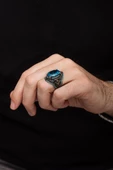 Aqua Mavi Taşlı 925 Gümüş Erkek Yüzük thumbnail 3