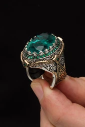 Yeşil Paraiba Taşlı Zorbey 925 Gümüş Erkek Yüzük - 6