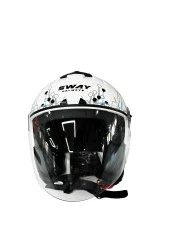 Sway 715 Şeffaf Vizörlü Yarım Motosiklet Scooter Kaskı S Beden Iris White Blue - 6