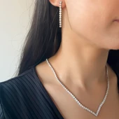 316L Çelik Zirkon Taşlı Su Yolu Kadın Set SET-146 - 2