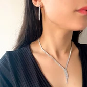 316L Çelik Zirkon Taşlı Su Yolu Kadın Set SET-143 - 2
