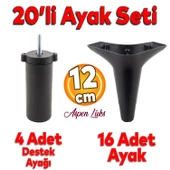 20'li Set Aspen Lüks Mobilya Koltuk Kanepe Tv Ünitesi Yükseltme Destek Ayağı 12 cm Siyah Ayakları - 1