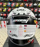 Sway 715 Şeffaf Vizörlü Yarım Motosiklet Scooter Kaskı XS Beden Iris White Pink thumbnail 7