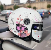 Sway 715 Şeffaf Vizörlü Yarım Motosiklet Scooter Kaskı S Beden Iris White Pink - 1