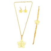 Altın Kaplama Çiçek Şekilli Kolye Küpe Bileklik Set SET-111 - 1