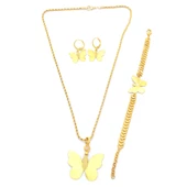 Altın Kaplama Kelebek Şekilli Kolye Küpe Bileklik Set SET-119 - 1