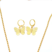 Altın Kaplama Kelebek Şekilli Kolye Küpe Bileklik Set SET-119 - 5