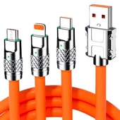 Şarj Kablosu 3 'in 1 Type-C + Micro Usb + Lightning Hızlı Şarj Silikon Kablo 1 Metre Kablo - 2