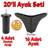 20'li Set Rose Berjer Mobilya Koltuk Kanepe Tv Ünitesi Yükseltme Destek Ayağı 9.5 cm Siyah Ayakları thumbnail 1