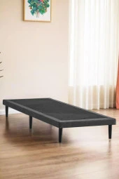Niron Slim Karyola 80x180 Tek Kişilik Baza, Metal İskeletli Yüksek Ayaklı Koyu Gri Keten Kumaşlı - 1