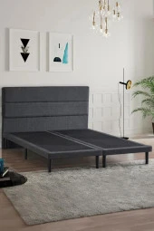 Niron Slim Baza ve Başlık Takımı 140x200 Çift Kişilik Gri Kumaş Kaplı Metal Karyola ve Başlık Seti - 1