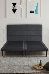 Niron Slim Baza ve Başlık Takımı 140x200 Çift Kişilik Gri Kumaş Kaplı Metal Karyola ve Başlık Seti - 2