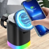 Acl AW13 Magsafe Uyumlu 3'ü 1 Arada Kablosuz Şarj Cihazı  Telefon 15W Saat ve Kulaklık Desteği  RGB Işıklı - 4