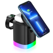 Acl AW13 Magsafe Uyumlu 3'ü 1 Arada Kablosuz Şarj Cihazı  Telefon 15W Saat ve Kulaklık Desteği  RGB Işıklı - 1