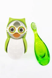 Rocs Flipper Yeşil Baykuş Figürü Diş Fırçası ve Flipper Baykuş Hijyenik Saklama Kabı Seti - 1
