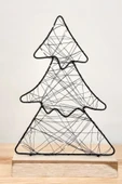 Ahşap Standlı Işıklı Metal Çerçeveli Fairy Led Örme Çam Ağaç Şekil Aydınlatma Hediyelik Gece Lambası - 2
