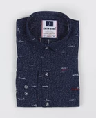 Erkek Çocuk Katlanır Kollu Yazılı Slim Fit Gömlek - 1