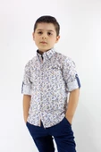 Erkek Çocuk Katlanır Kollu Çiçekli Slim Fit Gömlek - 1