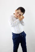 Erkek Çocuk Katlanır Kollu Slim Fit Gömlek - 1