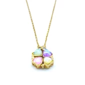 Altın Kaplama Renkli Taşlı Açılabilir Yonca Kolye KLY-568 thumbnail 1