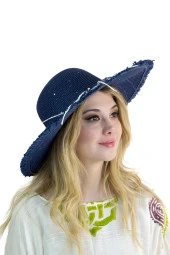 Kadın Geniş Kenarlı Hasır Şapka 1299 lacivert thumbnail 1