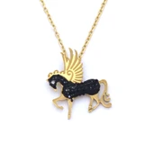 Çelik Kolye, Zirkon Taşlı Kolye, Altın Kaplama At Kolye KLY-265 thumbnail 1