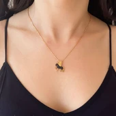 Çelik Kolye, Zirkon Taşlı Kolye, Altın Kaplama At Kolye KLY-265 thumbnail 2