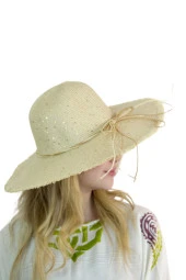Kadın Geniş Kenarlı Hasır Şapka 1299 krem thumbnail 1