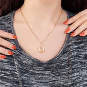 Çelik Kolye, Su Damla Kolye, Altın Kaplama Kadın Kolye KLY-316 thumbnail 2