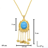 Altın Kaplama Firuze Taşlı Akıtma Kelebek Detaylı 60 CM Kolye KLY-497 thumbnail 4