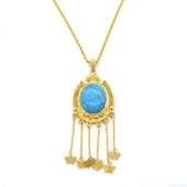 Altın Kaplama Firuze Taşlı Akıtma Kelebek Detaylı 60 CM Kolye KLY-497 thumbnail 1