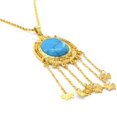 Altın Kaplama Firuze Taşlı Akıtma Kelebek Detaylı 60 CM Kolye KLY-497 thumbnail 3