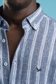 Dorss Kalın Çizgili Yaka Düğmeli Pamuklu ve Likralı Yazlık Gömlek thumbnail 5