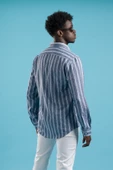 Dorss Kalın Çizgili Yaka Düğmeli Pamuklu ve Likralı Yazlık Gömlek thumbnail 4