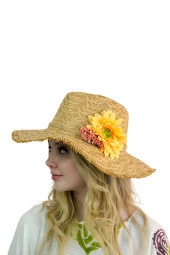 Geniş Kenarlı Hasır Şapka 1414 bej thumbnail 1