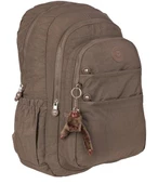 Krinkıl Kumaş 5 Bölmeli Aksesuarlı Okul Sırt Çantası RLX1625-Kahve - 1