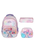 Kız Çocuk Kabartmalı Figürlü ve Pullu 3'lü Takım İlkokul Sırt Çantası Beslenme ve Kalemlikli SYG1370-Tavşan thumbnail 1