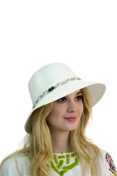 Kadın Simli Şeritli Şapka 1416 beyaz thumbnail 1