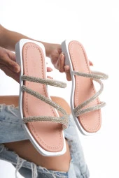 MİA026-1602 Günlük Kadın Taşlı Somon Tatil Terliği thumbnail 1